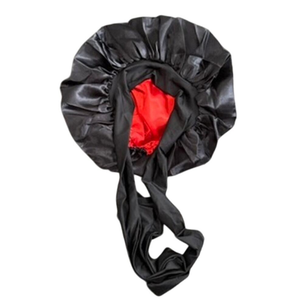 Satin Lined Elastic Band Wrap Around Bonnet in Black/Red